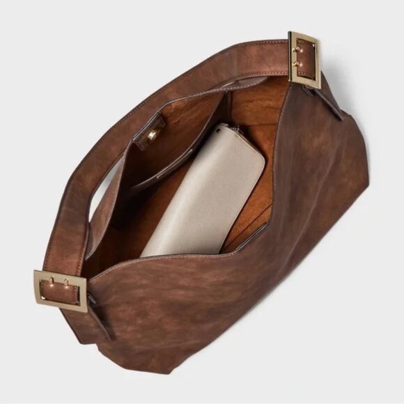 Universal Thread Slouchy Bucket Shoulder Bag Brown Faux Suede Boho Quiet Luxury - Picture 3 of 16